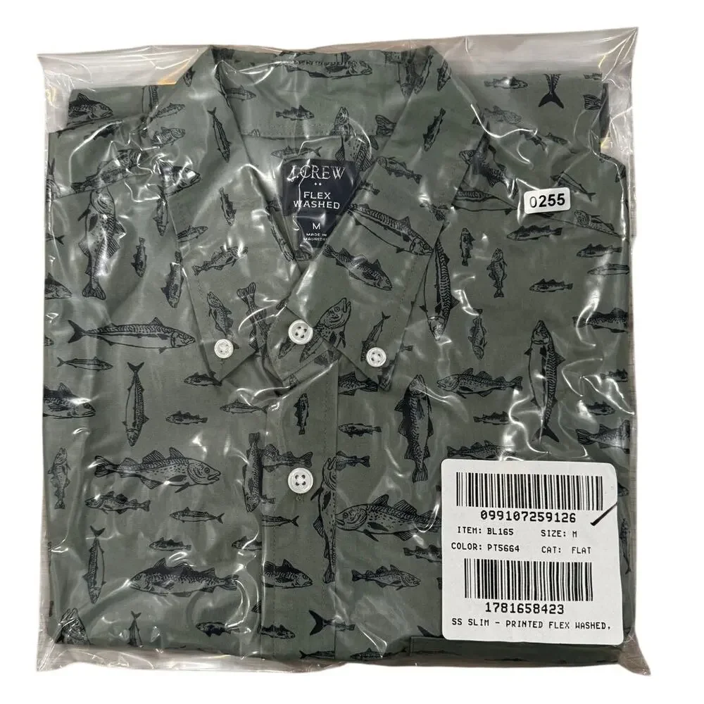 J. Crew Factory Men's Short-Sleeve Printed Flex Casual Shirt Slim Fit Size M